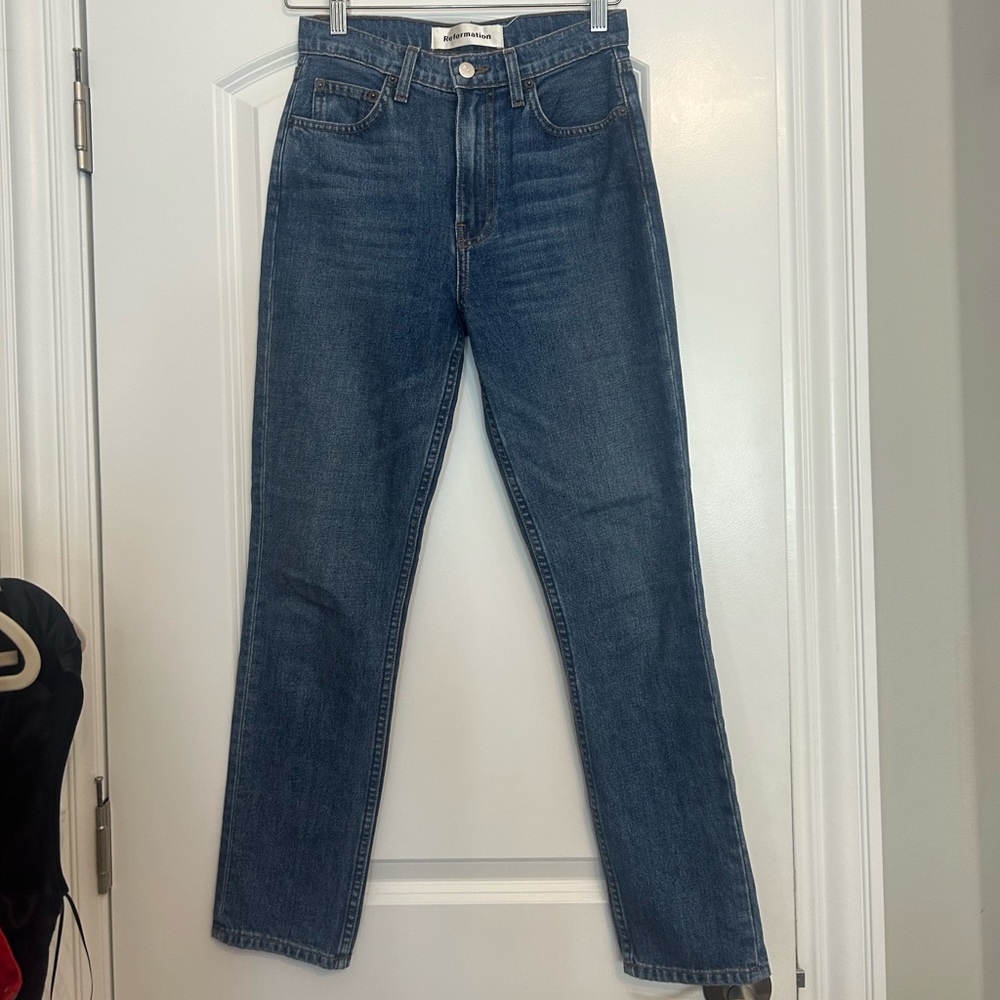 Reformation Julia Crop High Cigarette Jean in Baltic Wash - Picture 6 of 6